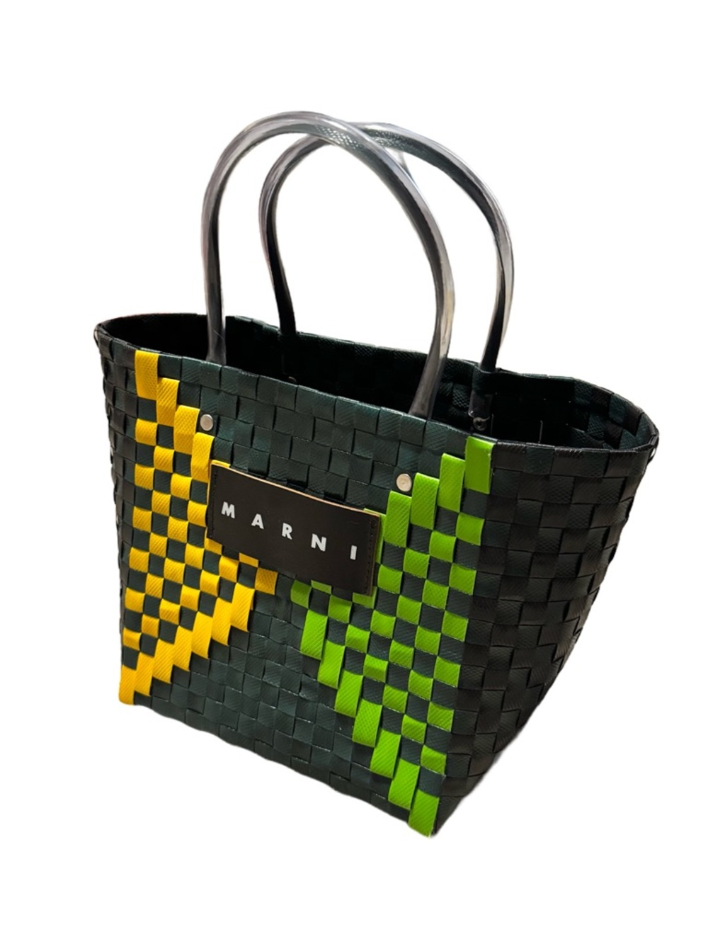 Marni Market Basket Bag Woven PVC Top Handle Tote Purse Green Yellow Designer - Picture 4 of 8